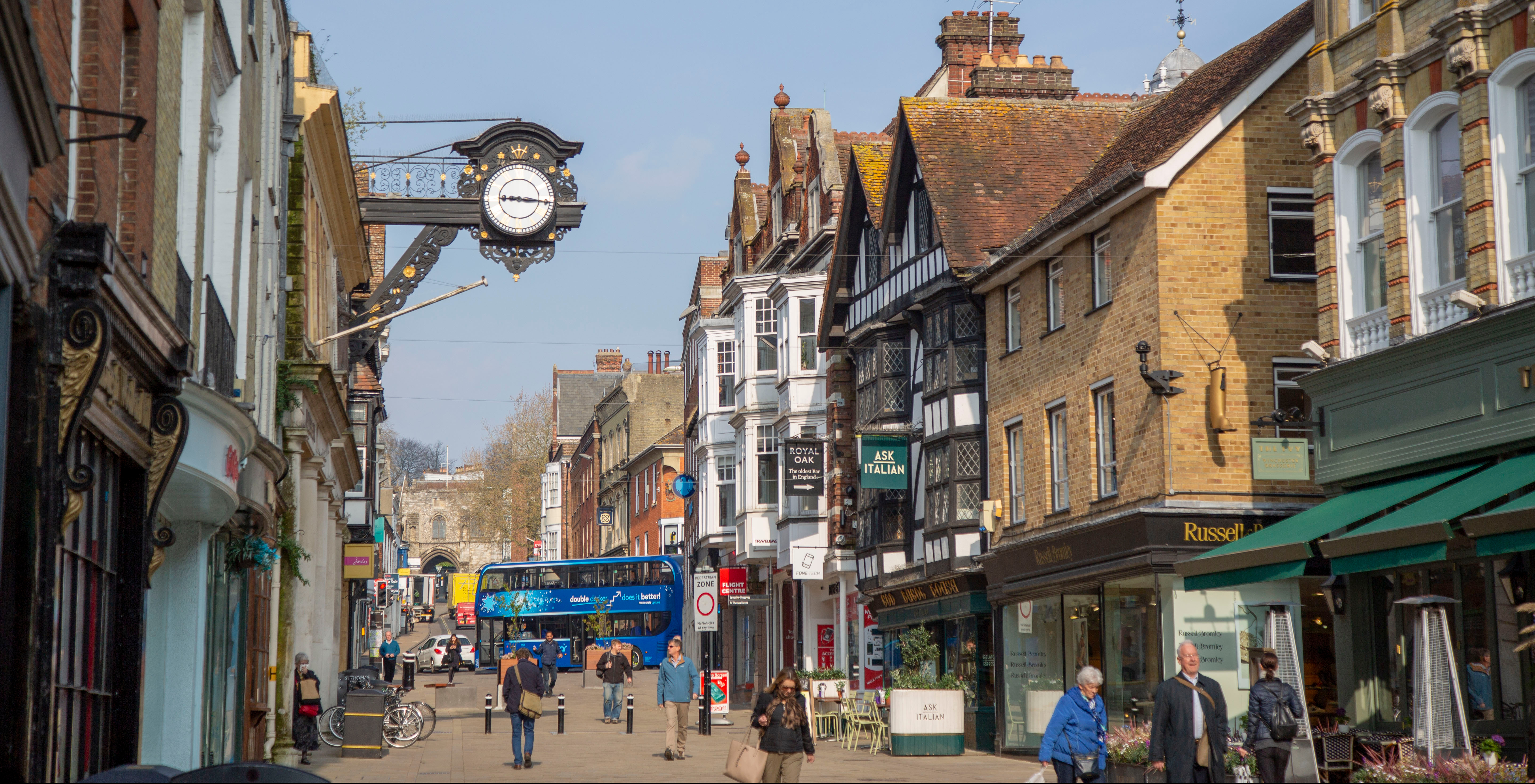 The top of Winchester High Street, including the black clock