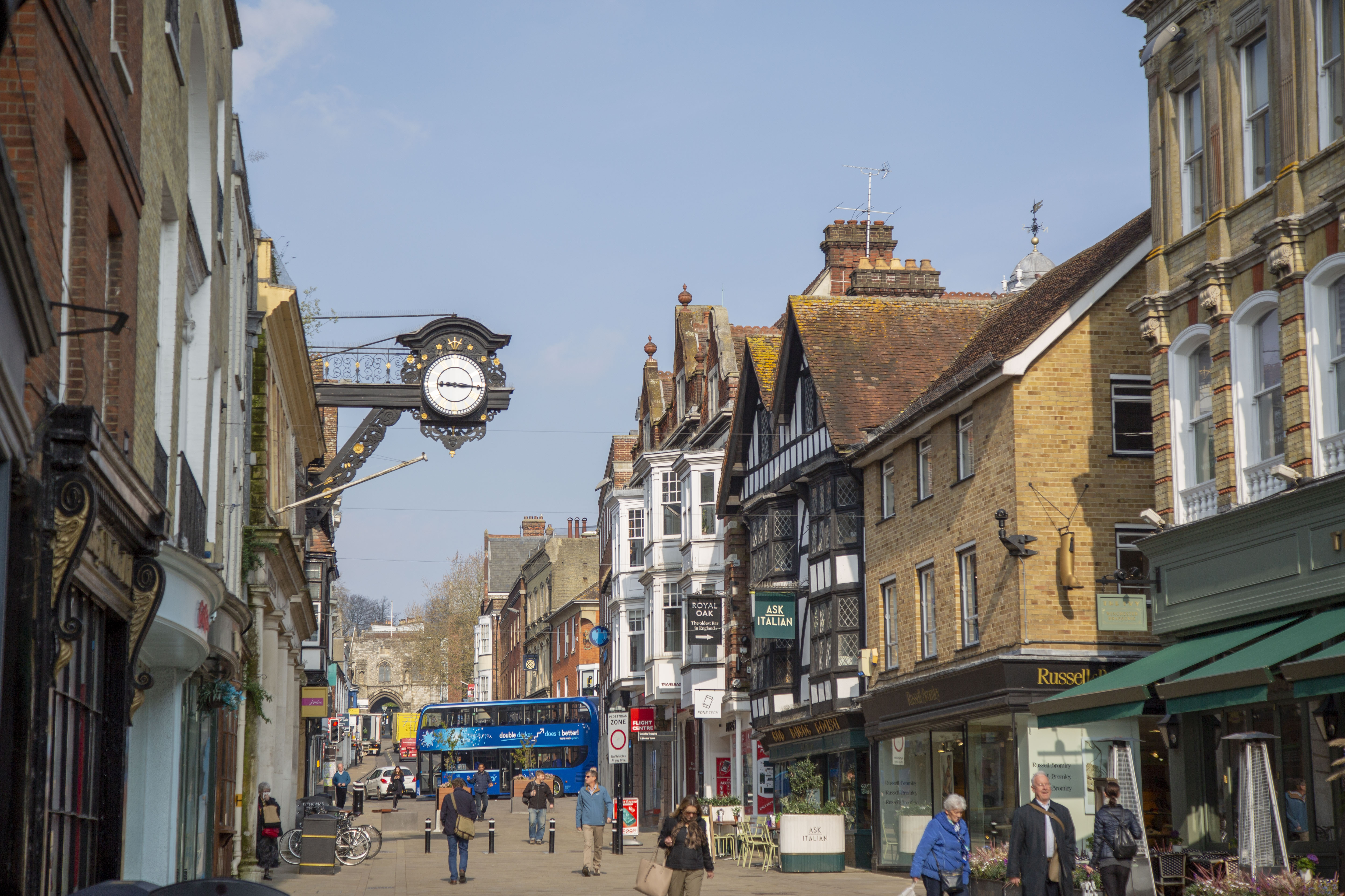The top of Winchester High Street, including the black clock
