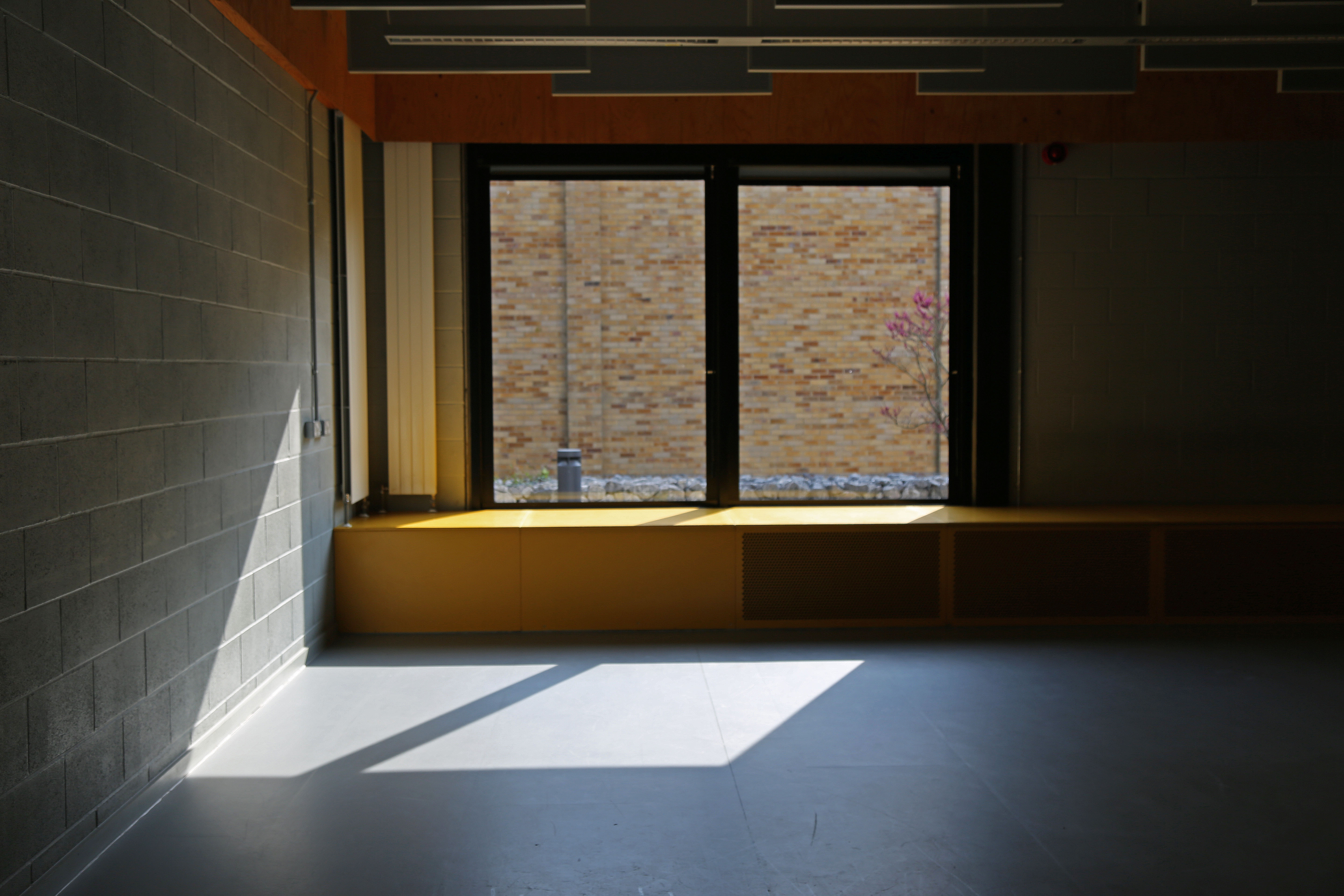 Sun comes through the window, making shapes on the floor of PCB 3