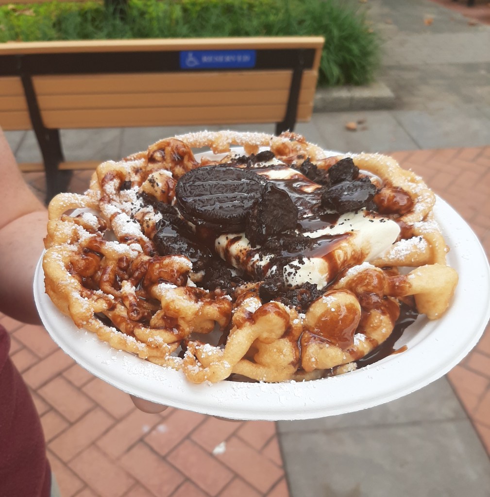 Chocolate covered funnel cake