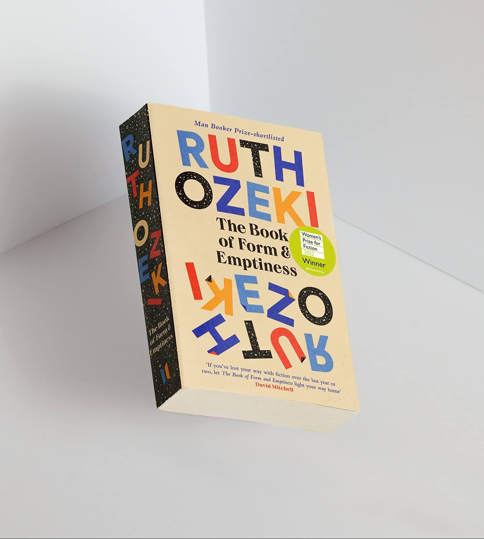 The beige and primary colour cover of The Book of Form & Emptiness by Ruth Ozeki